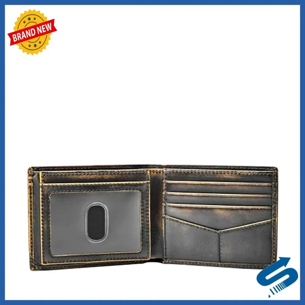 Genuine Leather Bifold Wallet with Flip ID and Card Slots